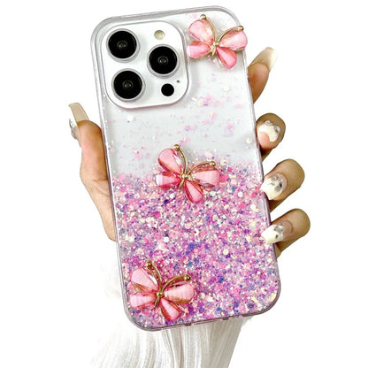 For iPhone 16 Pro Case Aesthetic Butterfly TPU Luminous Starry Phone Cover