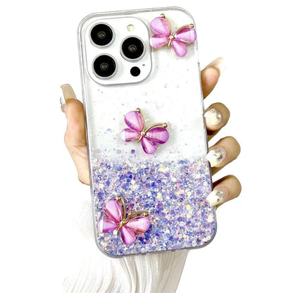 For iPhone 16 Pro Case Aesthetic Butterfly TPU Luminous Starry Phone Cover
