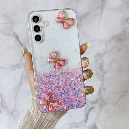 For Samsung Galaxy A55 5G Case Luminous TPU Phone Cover Cute 3D Butterfly Epoxy