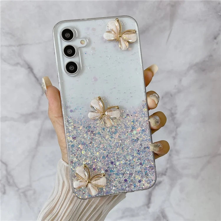 For Samsung Galaxy A55 5G Case Luminous TPU Phone Cover Cute 3D Butterfly Epoxy
