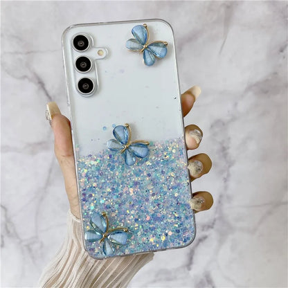 For Samsung Galaxy S24 FE Case Glowing in Dark 3D Butterfly Epoxy TPU Phone Cover