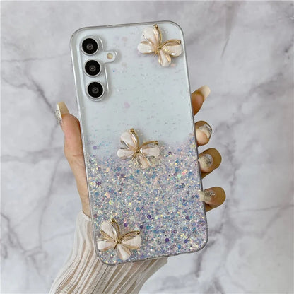 For Samsung Galaxy S24 FE Case Glowing in Dark 3D Butterfly Epoxy TPU Phone Cover