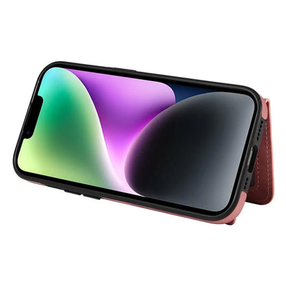 001 For iPhone 14 Case Card Holder Leather+TPU Ring Kickstand Shockproof Cover