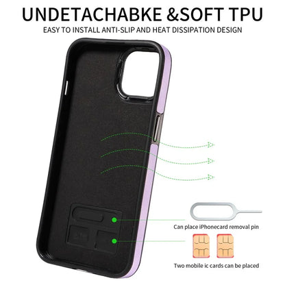 001 For iPhone 14 Case Card Holder Leather+TPU Ring Kickstand Shockproof Cover