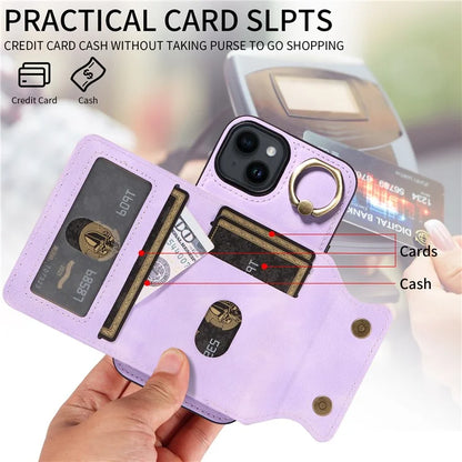 001 For iPhone 14 Case Card Holder Leather+TPU Ring Kickstand Shockproof Cover