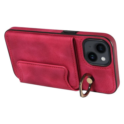 001 For iPhone 14 Case Card Holder Leather+TPU Ring Kickstand Shockproof Cover