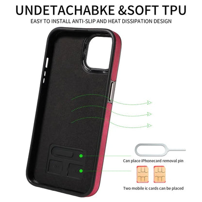 001 For iPhone 14 Case Card Holder Leather+TPU Ring Kickstand Shockproof Cover