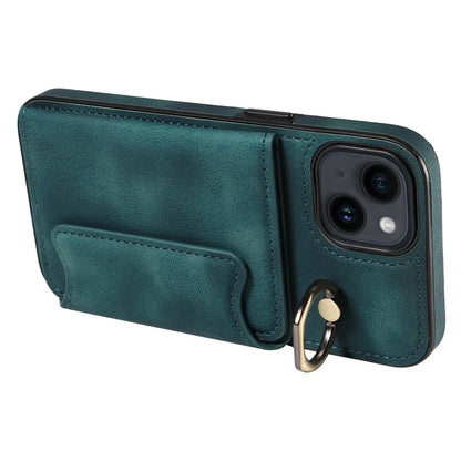 001 For iPhone 14 Case Card Holder Leather+TPU Ring Kickstand Shockproof Cover