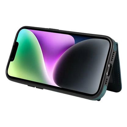 001 For iPhone 14 Case Card Holder Leather+TPU Ring Kickstand Shockproof Cover