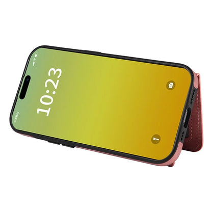 001 For iPhone 15 Case with Card Holder Ring PU Leather Coated TPU Phone Cover Skin-Touch