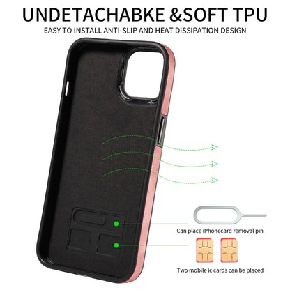 001 For iPhone 15 Case with Card Holder Ring PU Leather Coated TPU Phone Cover Skin-Touch