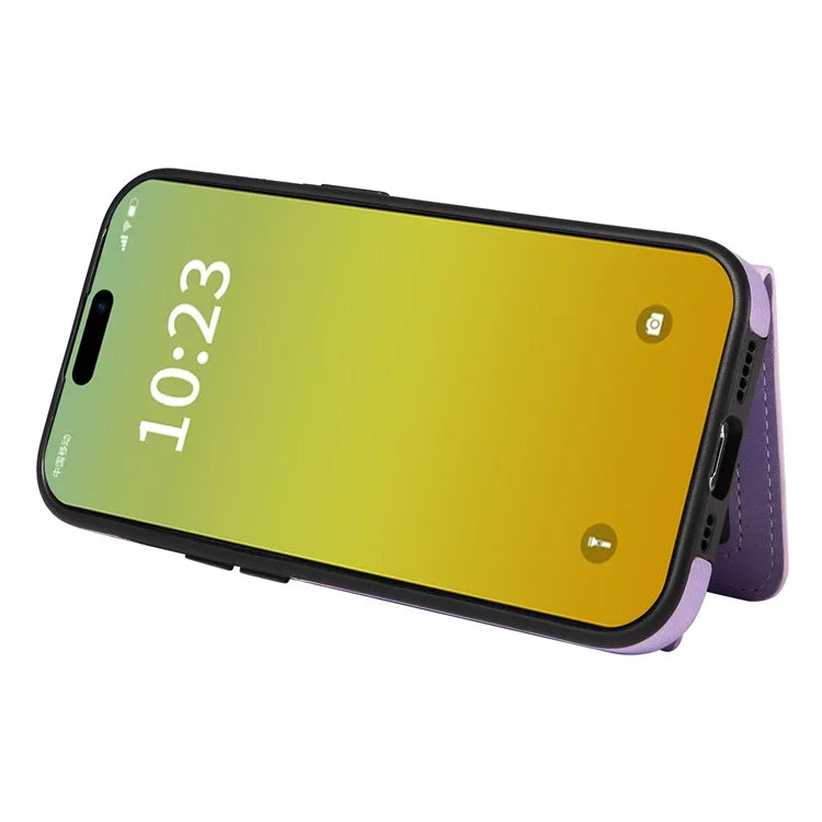 001 For iPhone 15 Case with Card Holder Ring PU Leather Coated TPU Phone Cover Skin-Touch