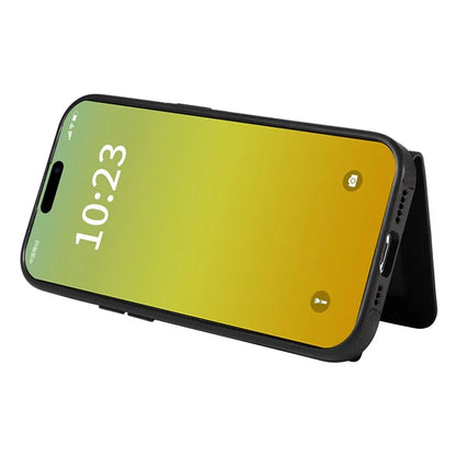 001 For iPhone 15 Case with Card Holder Ring PU Leather Coated TPU Phone Cover Skin-Touch