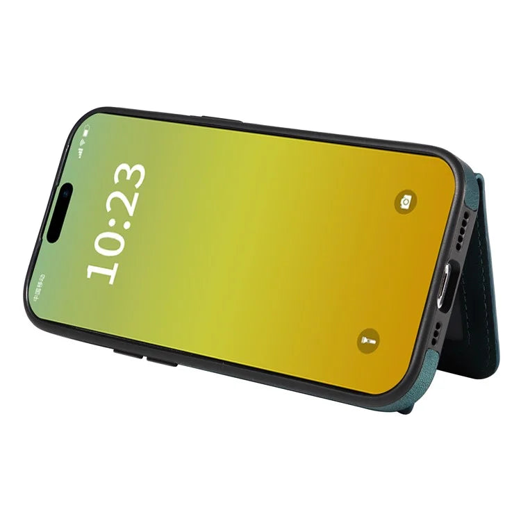 001 For iPhone 15 Case with Card Holder Ring PU Leather Coated TPU Phone Cover Skin-Touch