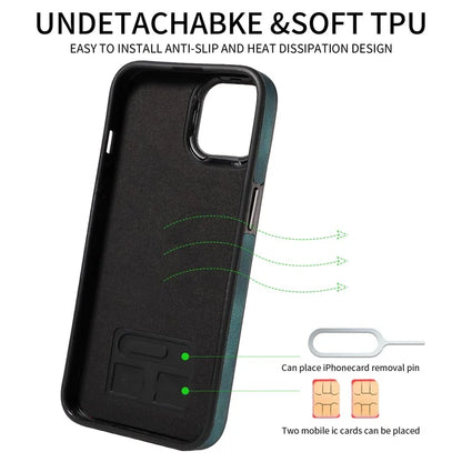 001 For iPhone 15 Case with Card Holder Ring PU Leather Coated TPU Phone Cover Skin-Touch