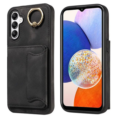 001 For Samsung Galaxy A14 4G / 5G Case Ring Holder Card Slots Anit-Fall Leather Back Cover