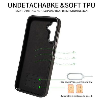 001 For Samsung Galaxy A14 4G / 5G Case Ring Holder Card Slots Anit-Fall Leather Back Cover