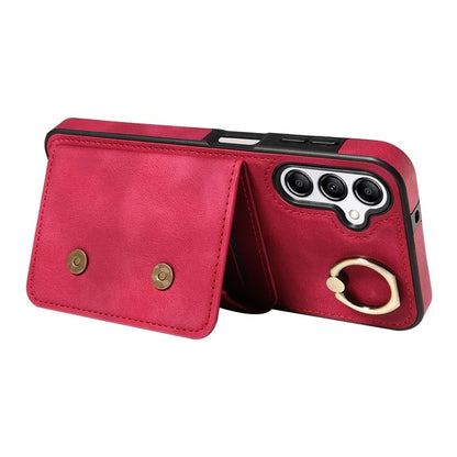 001 For Samsung Galaxy A14 4G / 5G Case Ring Holder Card Slots Anit-Fall Leather Back Cover