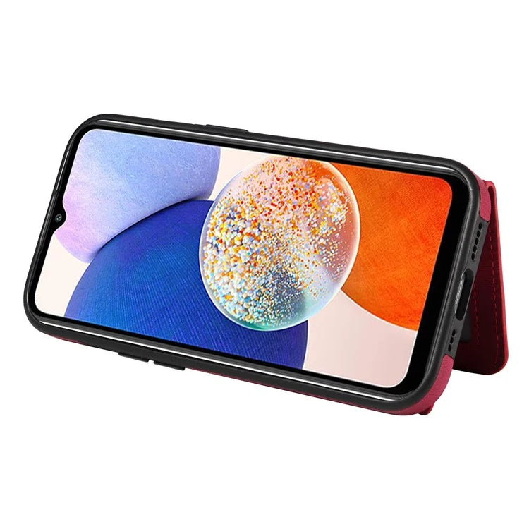 001 For Samsung Galaxy A14 4G / 5G Case Ring Holder Card Slots Anit-Fall Leather Back Cover