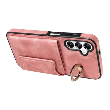 001 For Samsung Galaxy A14 4G / 5G Case Ring Holder Card Slots Anit-Fall Leather Back Cover
