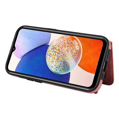 001 For Samsung Galaxy A14 4G / 5G Case Ring Holder Card Slots Anit-Fall Leather Back Cover