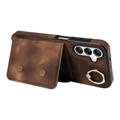 001 For Samsung Galaxy A14 4G / 5G Case Ring Holder Card Slots Anit-Fall Leather Back Cover