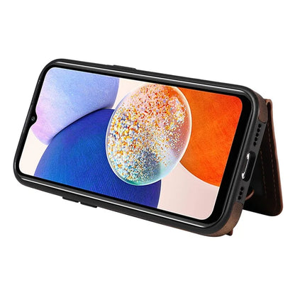 001 For Samsung Galaxy A14 4G / 5G Case Ring Holder Card Slots Anit-Fall Leather Back Cover