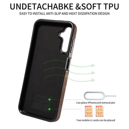 001 For Samsung Galaxy A14 4G / 5G Case Ring Holder Card Slots Anit-Fall Leather Back Cover