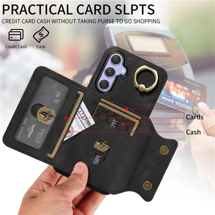 001 For Samsung Galaxy A54 5G Case Card Slots Leather Back Cover Anti-Drop Kickstand