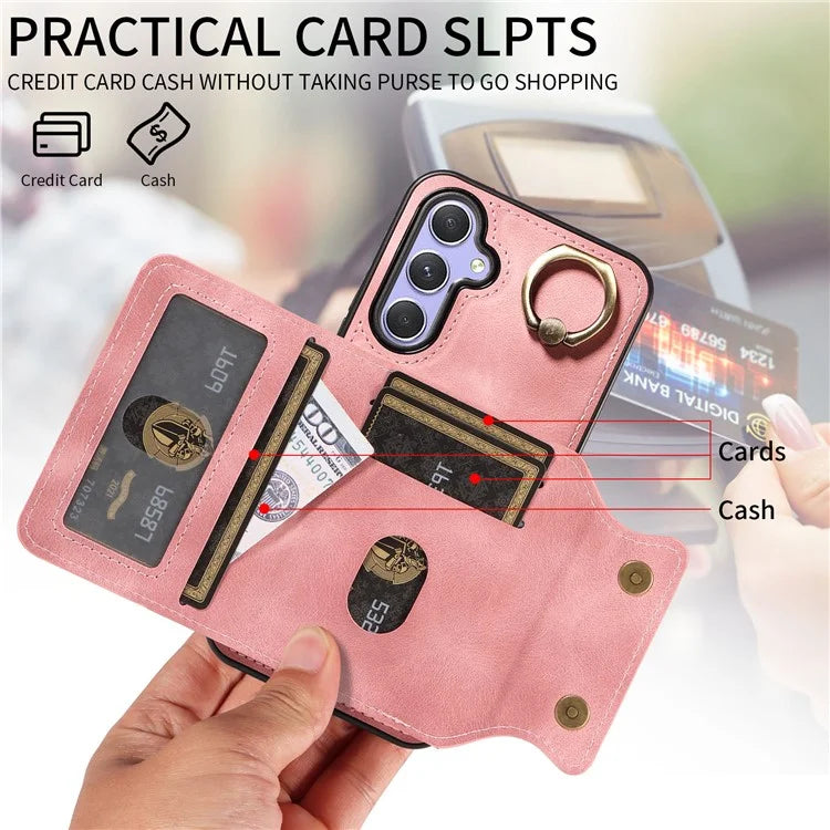 001 For Samsung Galaxy A54 5G Case Card Slots Leather Back Cover Anti-Drop Kickstand