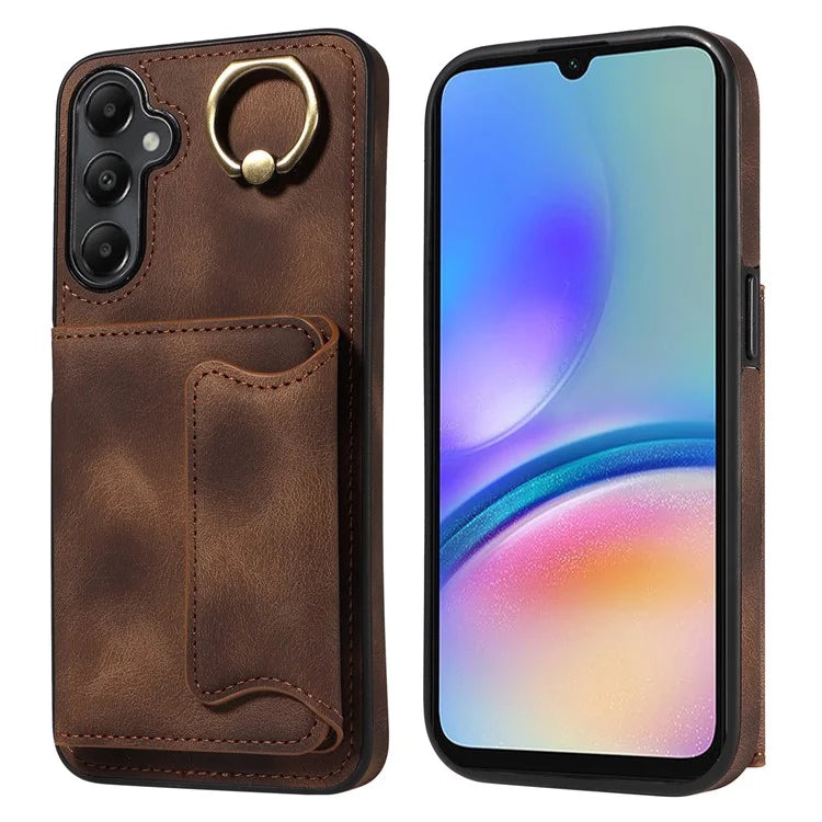 001 For Samsung Galaxy A05s 4G Case Leather + TPU Phone Cover 360-Degree Ring Holder