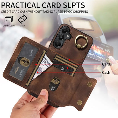 001 For Samsung Galaxy A05s 4G Case Leather + TPU Phone Cover 360-Degree Ring Holder