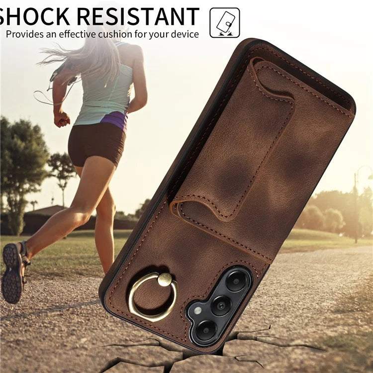 001 For Samsung Galaxy A05s 4G Case Leather + TPU Phone Cover 360-Degree Ring Holder