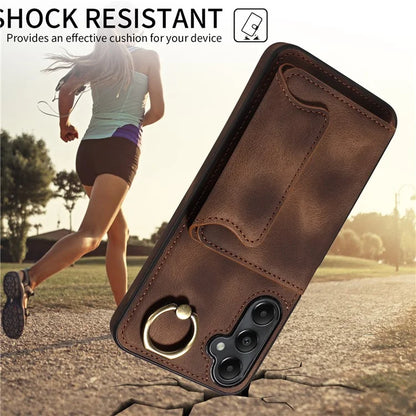 001 For Samsung Galaxy A05s 4G Case Leather + TPU Phone Cover 360-Degree Ring Holder