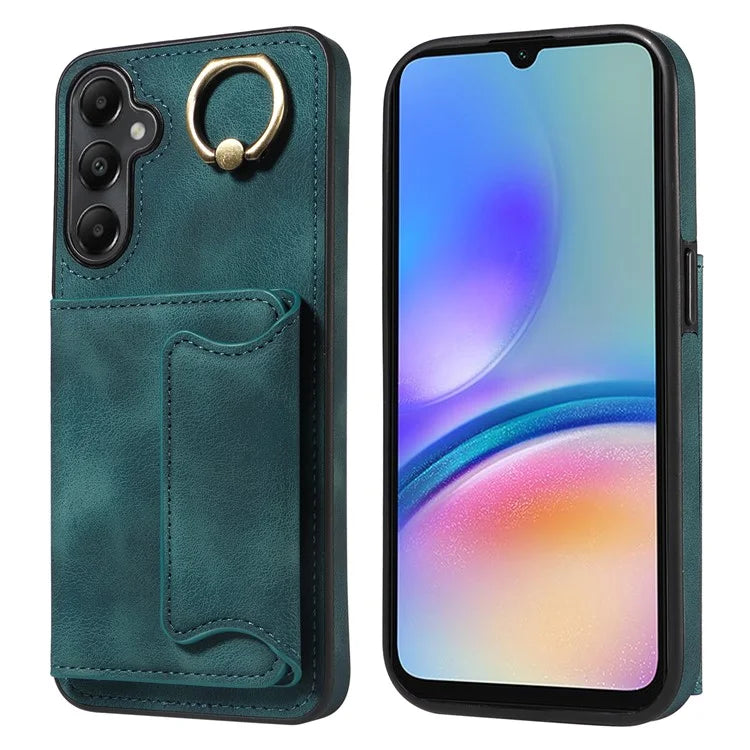 001 For Samsung Galaxy A05s 4G Case Leather + TPU Phone Cover 360-Degree Ring Holder