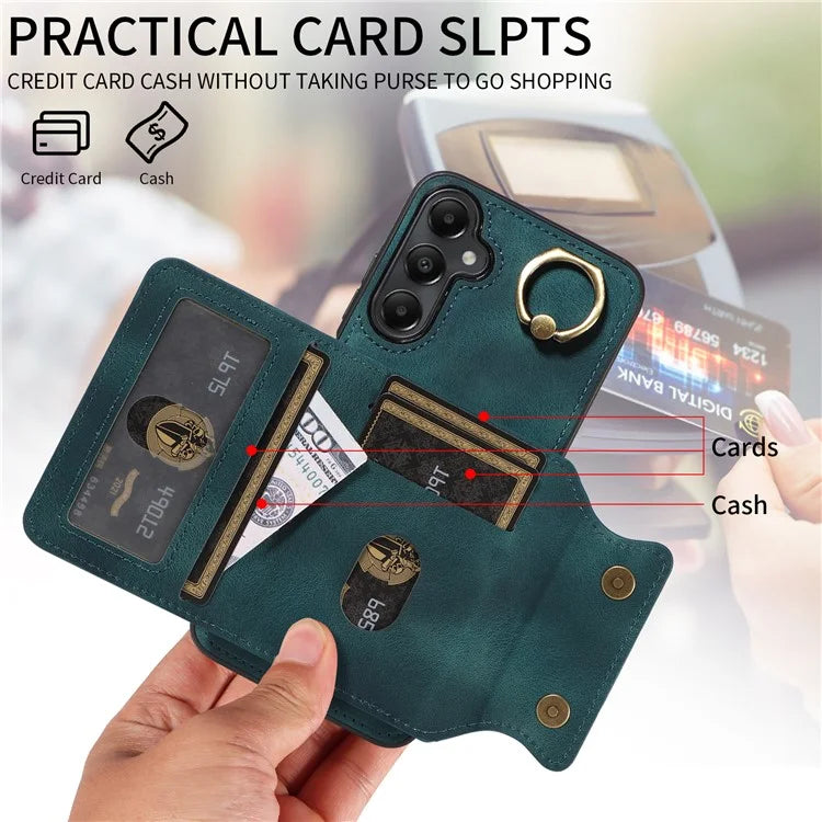 001 For Samsung Galaxy A05s 4G Case Leather + TPU Phone Cover 360-Degree Ring Holder