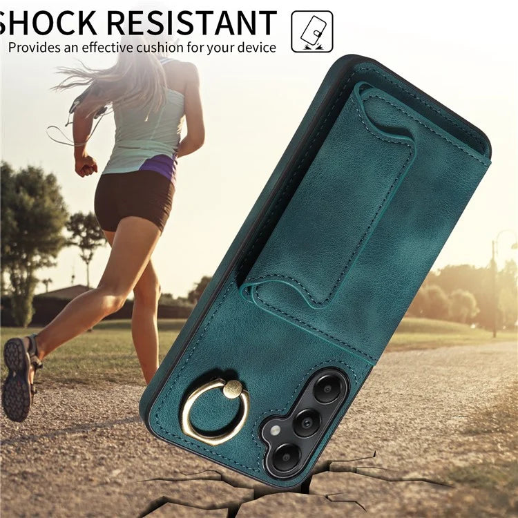 001 For Samsung Galaxy A05s 4G Case Leather + TPU Phone Cover 360-Degree Ring Holder