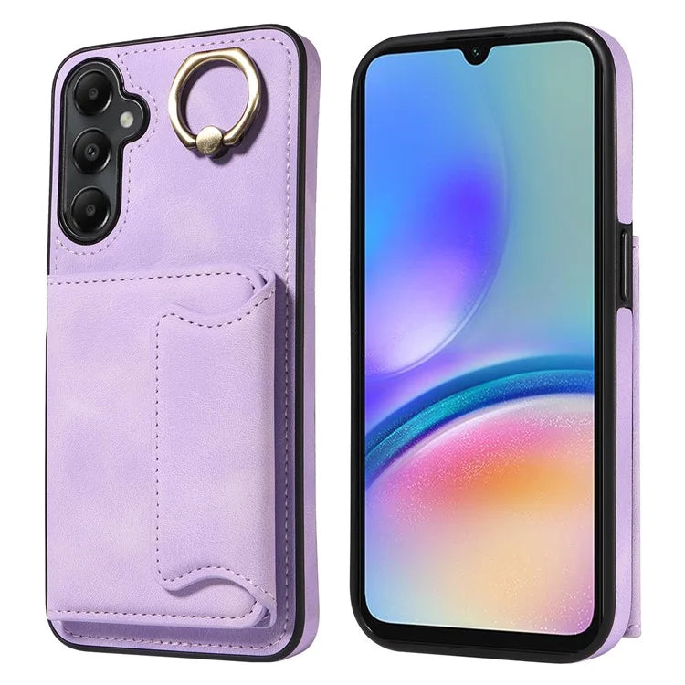 001 For Samsung Galaxy A05s 4G Case Leather + TPU Phone Cover 360-Degree Ring Holder