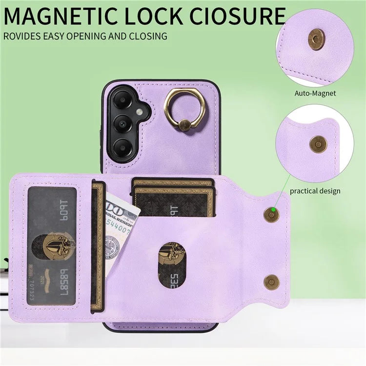 001 For Samsung Galaxy A05s 4G Case Leather + TPU Phone Cover 360-Degree Ring Holder