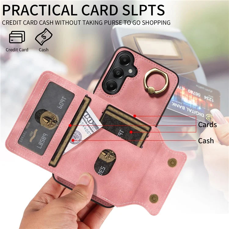 001 For Samsung Galaxy A05s 4G Case Leather + TPU Phone Cover 360-Degree Ring Holder