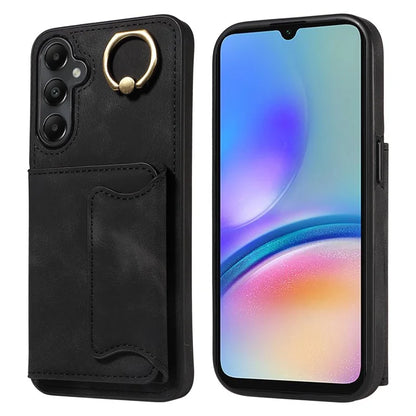 001 For Samsung Galaxy A05s 4G Case Leather + TPU Phone Cover 360-Degree Ring Holder