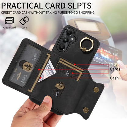 001 For Samsung Galaxy A05s 4G Case Leather + TPU Phone Cover 360-Degree Ring Holder