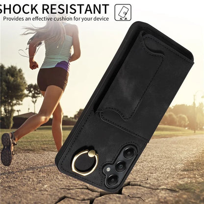 001 For Samsung Galaxy A05s 4G Case Leather + TPU Phone Cover 360-Degree Ring Holder