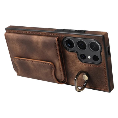 001 For Samsung Galaxy S24 Ultra Case Ring Holder Leather + TPU Anit-Fall Phone Cover