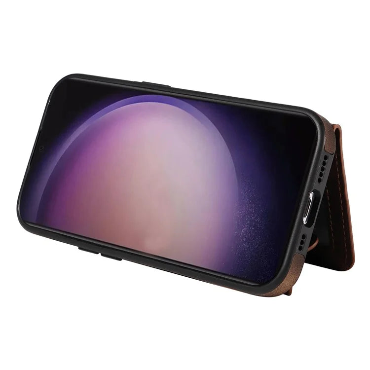 001 For Samsung Galaxy S24 Ultra Case Ring Holder Leather + TPU Anit-Fall Phone Cover