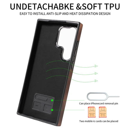 001 For Samsung Galaxy S24 Ultra Case Ring Holder Leather + TPU Anit-Fall Phone Cover