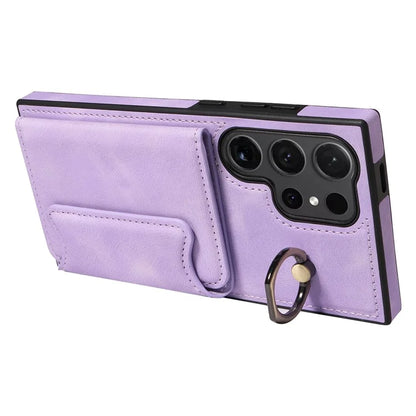 001 For Samsung Galaxy S24 Ultra Case Ring Holder Leather + TPU Anit-Fall Phone Cover