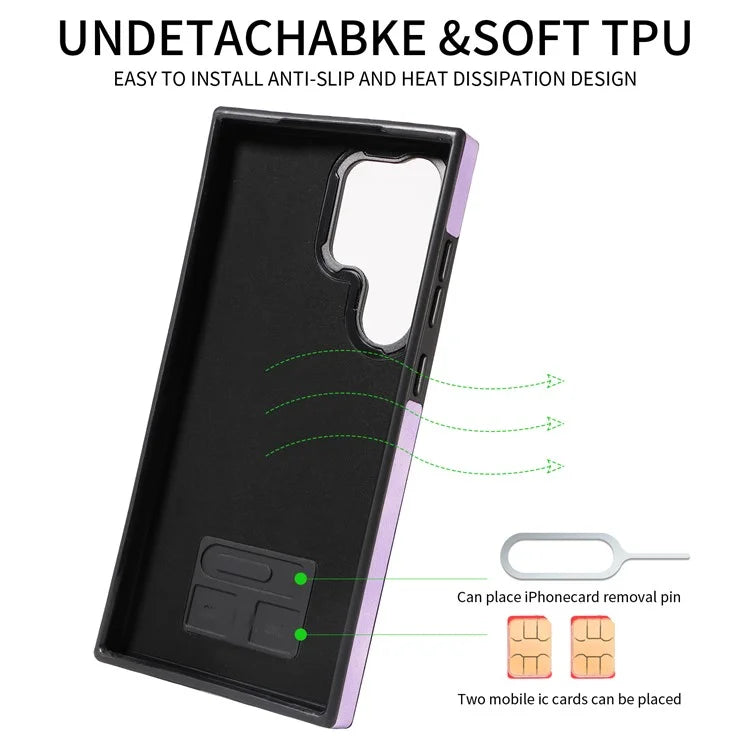 001 For Samsung Galaxy S24 Ultra Case Ring Holder Leather + TPU Anit-Fall Phone Cover