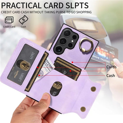 001 For Samsung Galaxy S24 Ultra Case Ring Holder Leather + TPU Anit-Fall Phone Cover