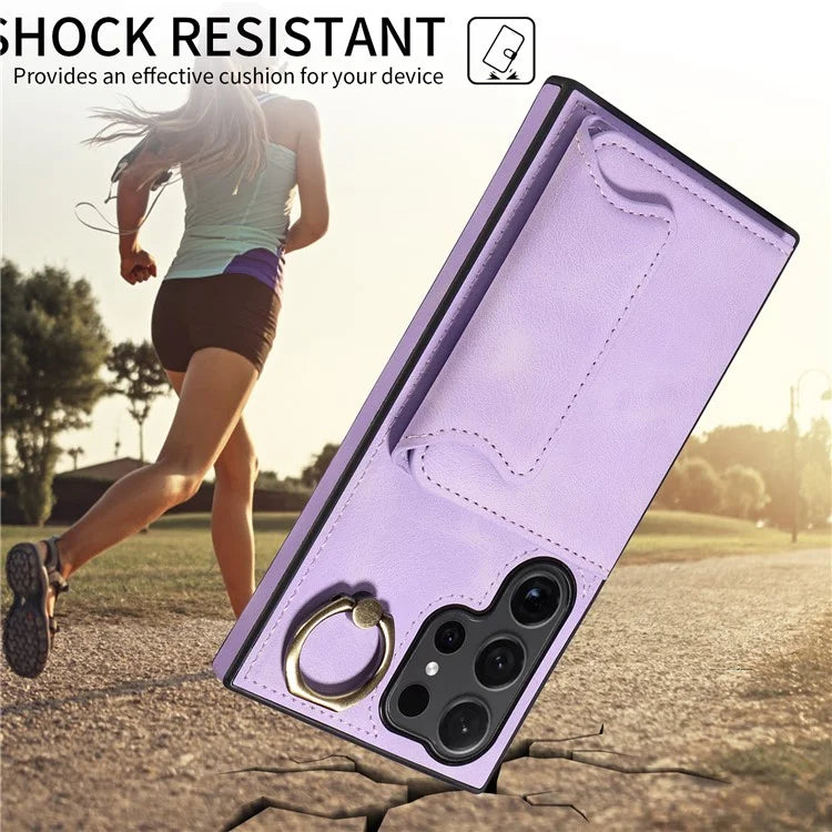 001 For Samsung Galaxy S24 Ultra Case Ring Holder Leather + TPU Anit-Fall Phone Cover